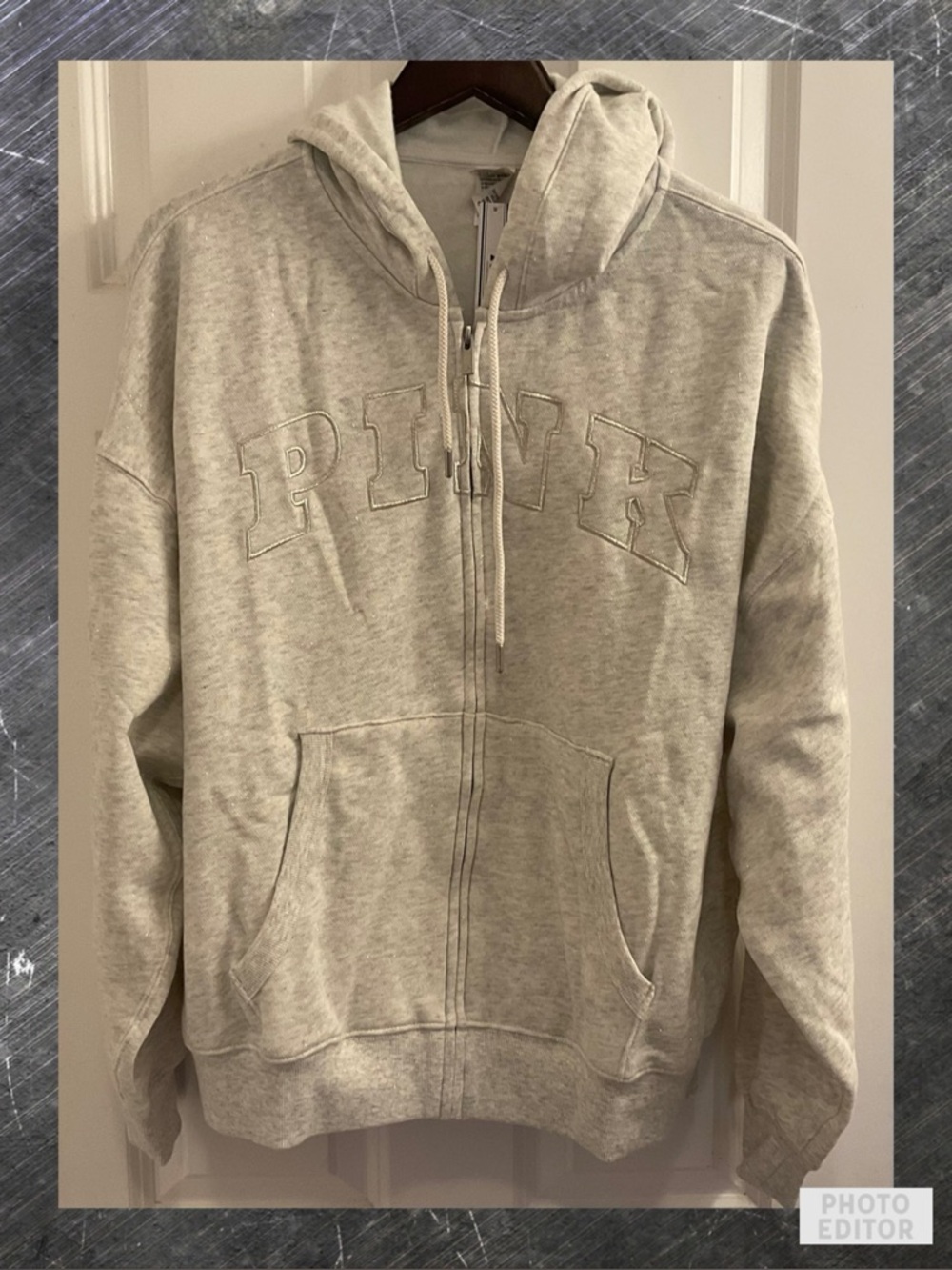 PINK Victoria’s Secret Campus Fleece Full Zip Hoodie - NWT - XL Snow Heather